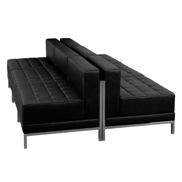 Black |#| 6 Piece Black LeatherSoft Modular Lounge Set with Taut Back and Seat