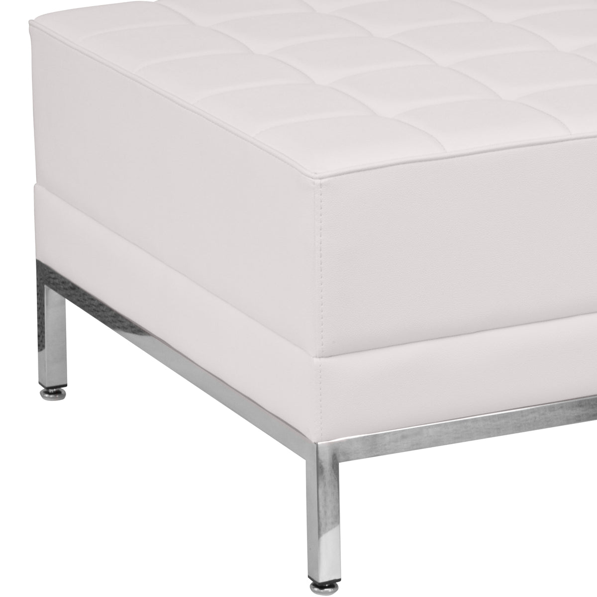 Melrose White |#| White LeatherSoft Quilted Tufted Modular Ottoman with Stainless Steel Legs