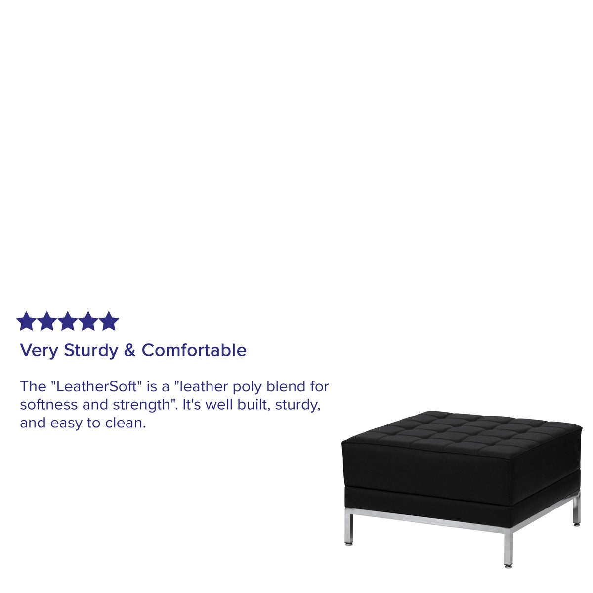 Black |#| Black LeatherSoft Quilted Tufted Modular Ottoman with Stainless Steel Legs