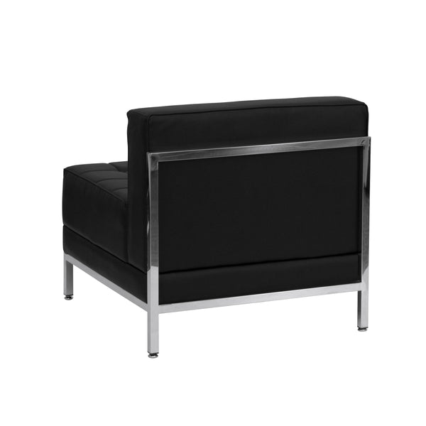 Black |#| 9 Piece Black LeatherSoft Modular Sectional Configuration - Stainless Steel Legs
