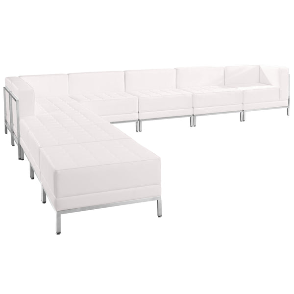 Melrose White |#| 9 Piece White LeatherSoft Modular Sectional Configuration - Stainless Steel Legs