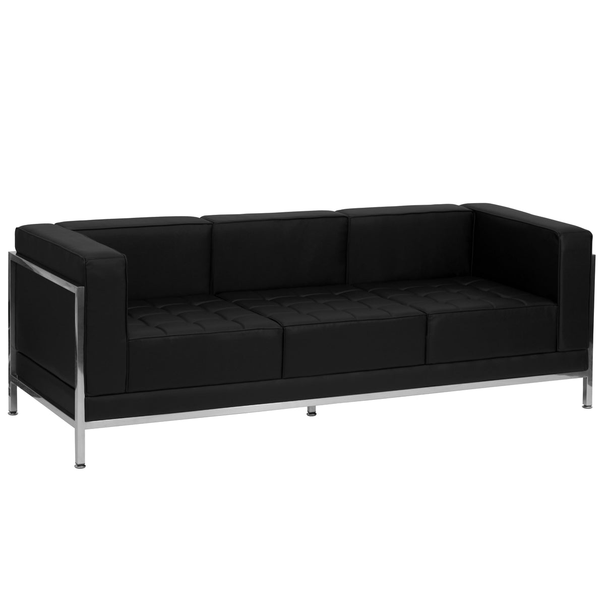 Black |#| 10 Piece Black LeatherSoft Modular Sectional & Sofa Set - Stainless Steel Legs