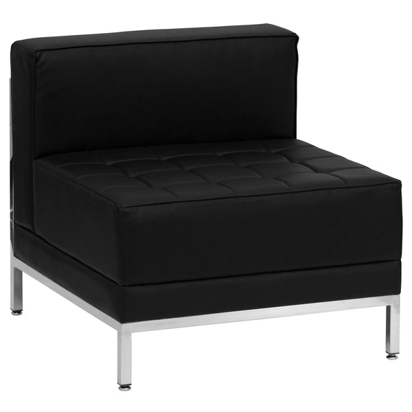 Black |#| 10 Piece Black LeatherSoft Modular Sectional & Sofa Set - Stainless Steel Legs