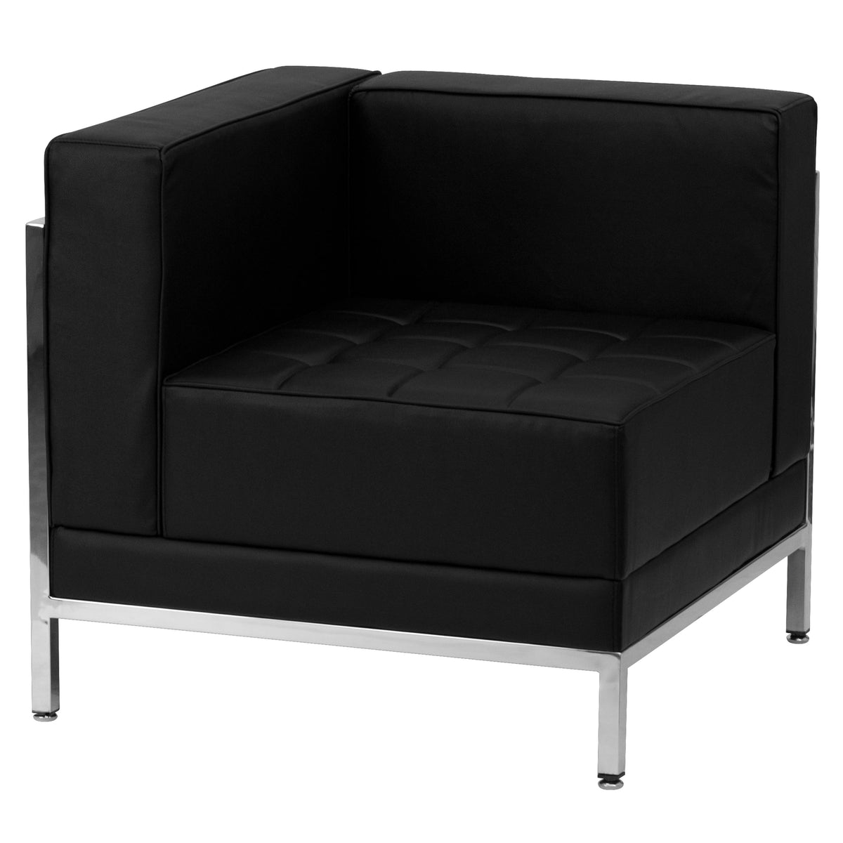 Black |#| 5 Piece Black LeatherSoft Modular Sofa Set with Taut Back and Seat