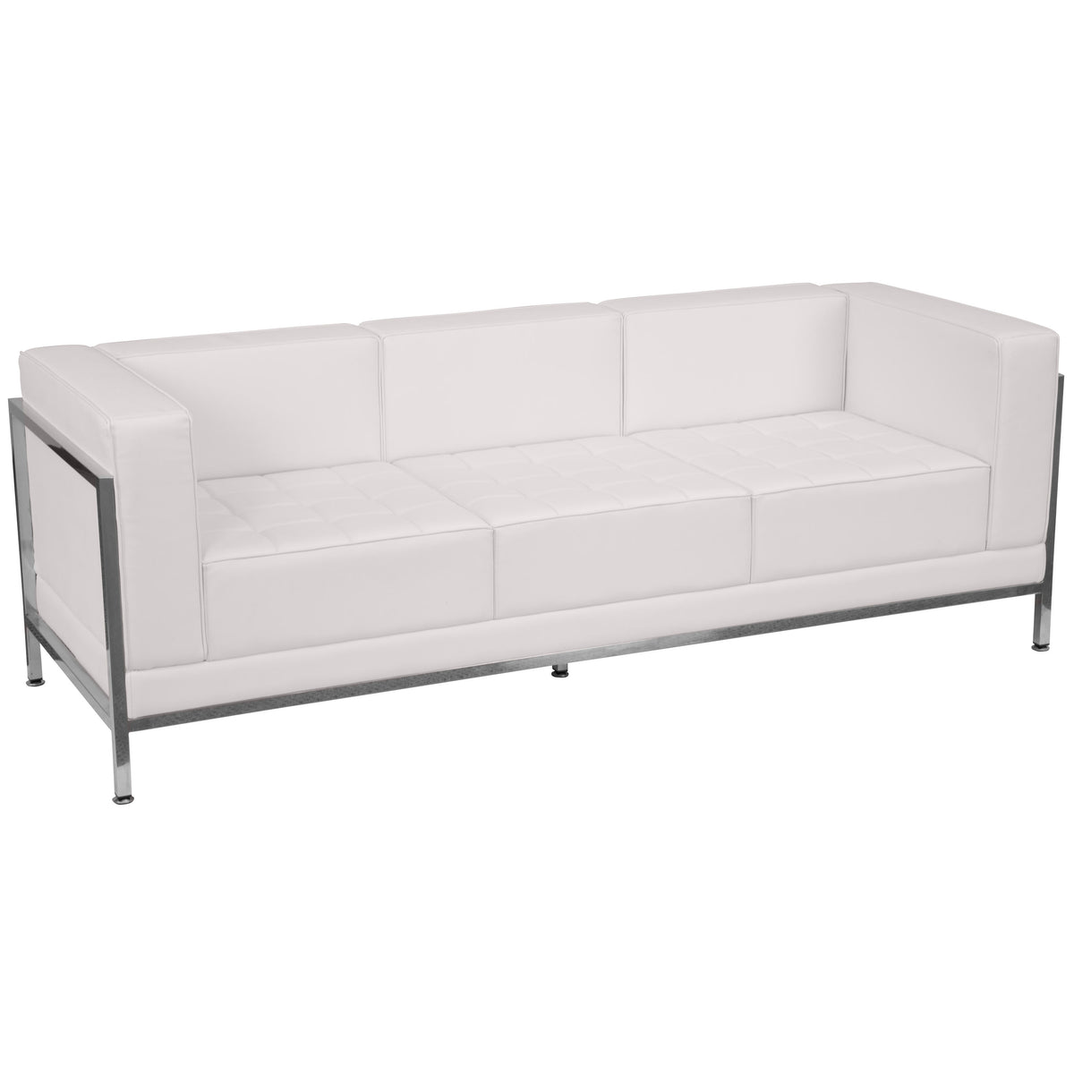 White LeatherSoft Modular Sofa, Chair & Ottoman Set with Taut Back and Seat