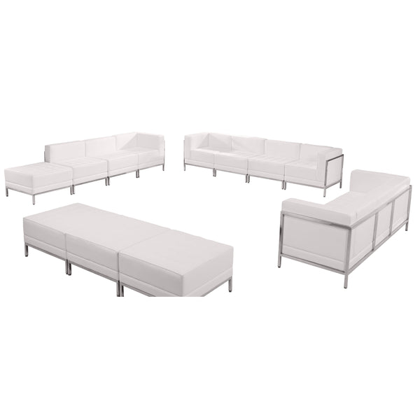 12 Piece White LeatherSoft Modular Sofa, Lounge & Ottoman Set