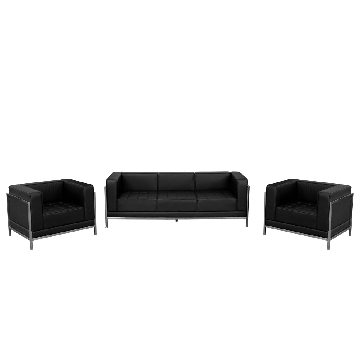 Black LeatherSoft Modular Sofa & Chair Set with Taut Back and Seat