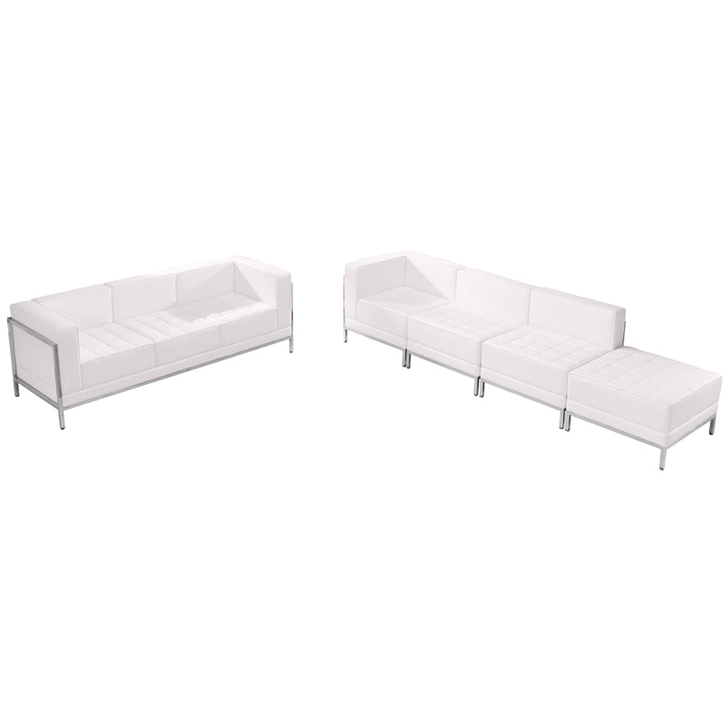 Melrose White |#| 5 Piece White LeatherSoft Modular Sofa & Lounge Chair Set w/ Taut Back &Seat