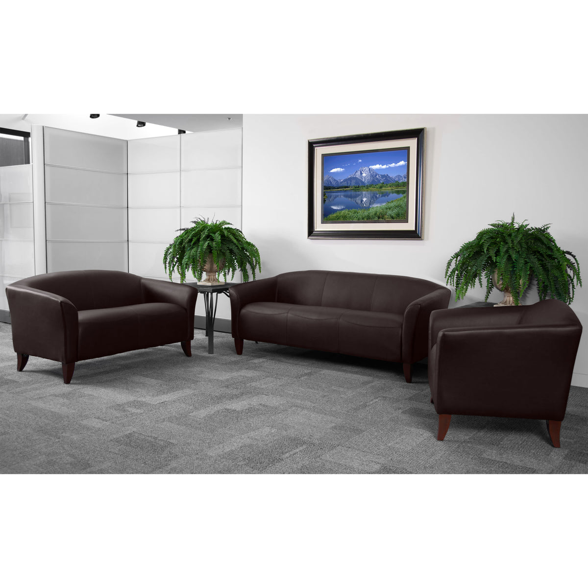 Brown |#| Brown LeatherSoft Loveseat w/Cherry Wood Feet - Reception or Home Office Seating