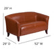 Cognac |#| Cognac LeatherSoft Loveseat w/ Cherry Wood Feet - Lobby or Home Office Seating