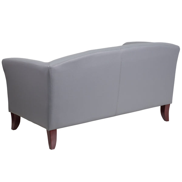 Gray |#| Gray LeatherSoft Loveseat w/ Cherry Wood Feet - Reception or Home Office Seating