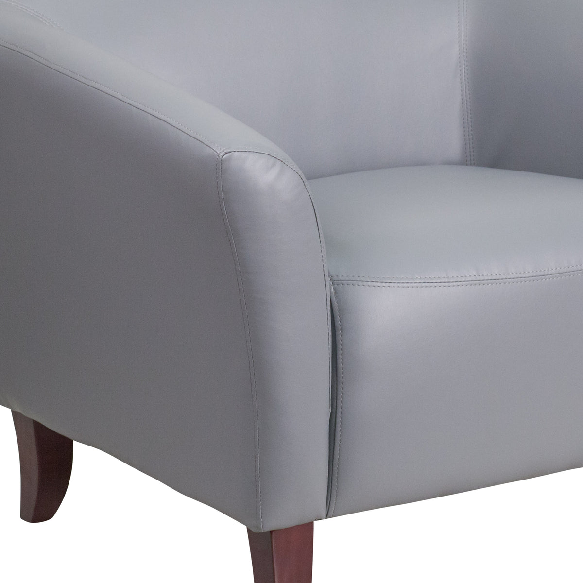 Gray |#| Gray LeatherSoft Loveseat w/ Cherry Wood Feet - Reception or Home Office Seating