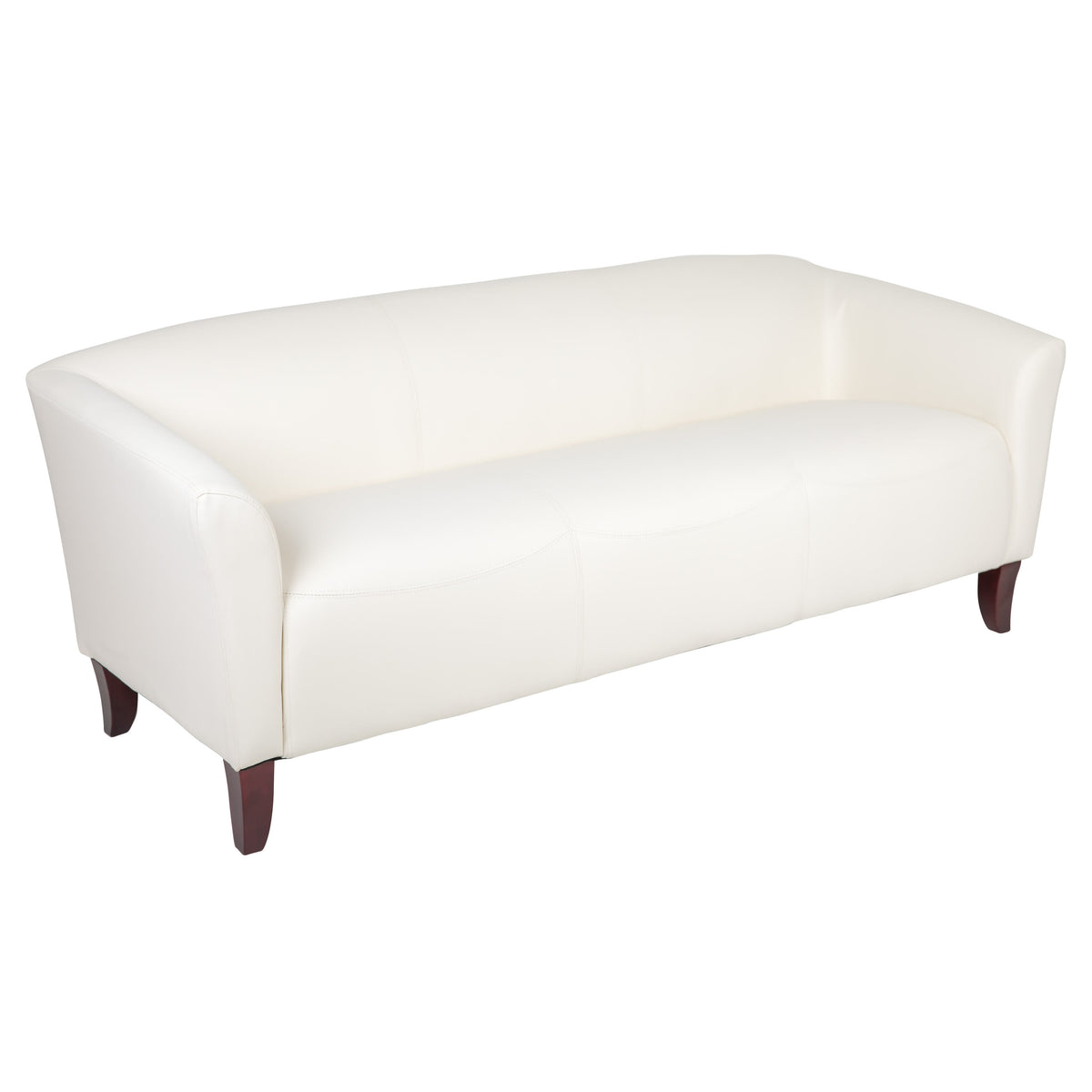 Ivory |#| Ivory LeatherSoft Sofa with Cherry Wood Feet - Reception or Home Office Seating