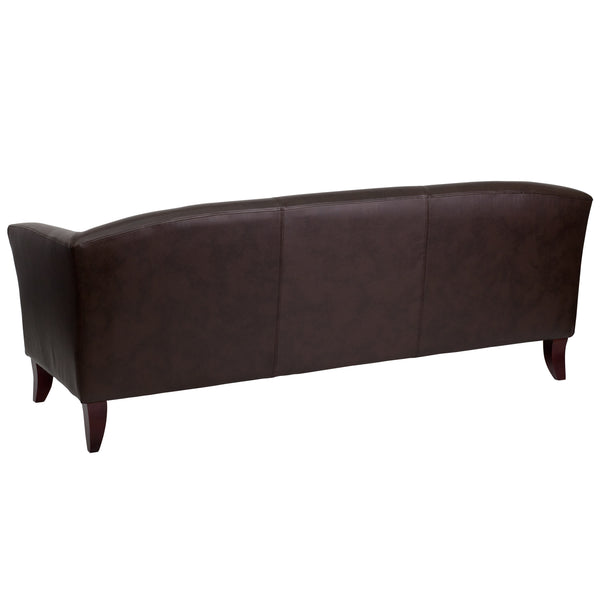 Brown |#| Brown LeatherSoft Sofa with Cherry Wood Feet - Reception or Home Office Seating