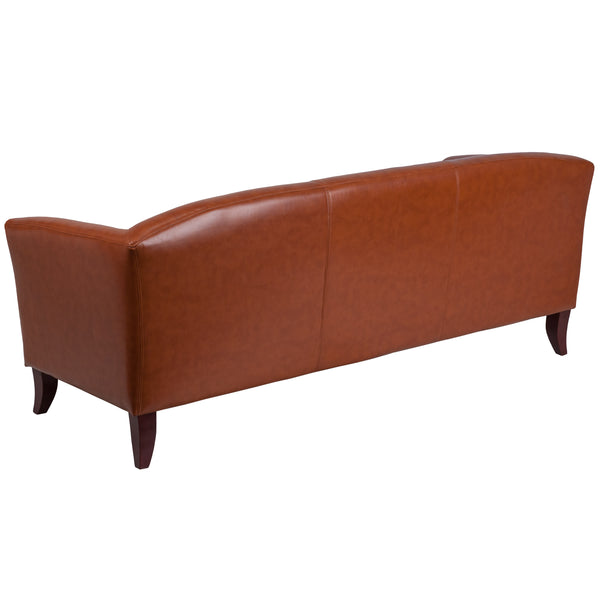 Cognac |#| Cognac LeatherSoft Sofa w/ Cherry Wood Feet - Reception or Home Office Seating