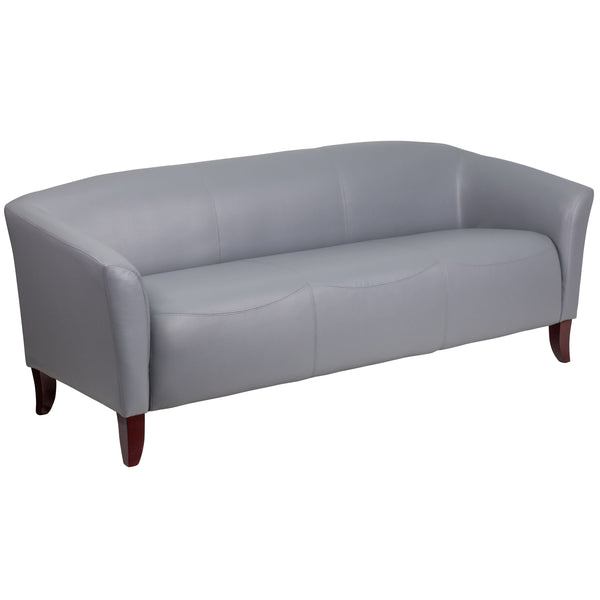 Gray |#| Gray LeatherSoft Sofa with Cherry Wood Feet - Reception or Home Office Seating