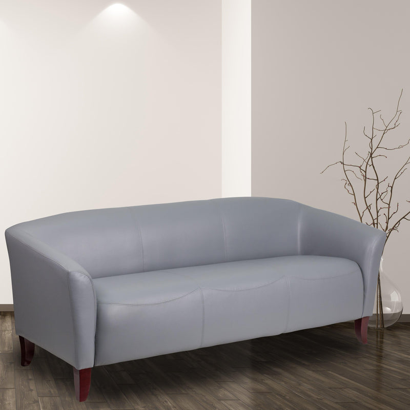 Gray |#| Gray LeatherSoft Sofa with Cherry Wood Feet - Reception or Home Office Seating