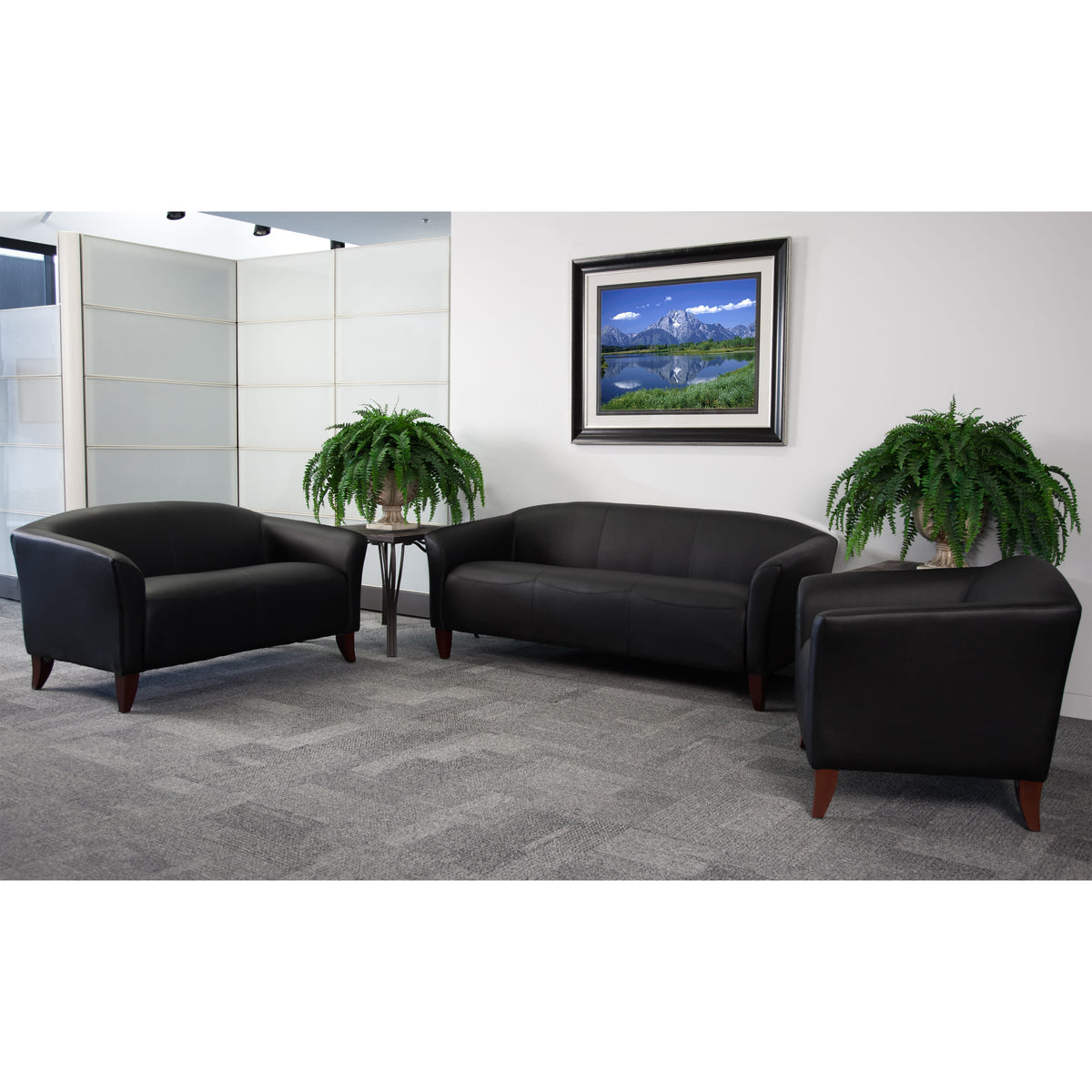 Black |#| Black LeatherSoft Sofa with Cherry Wood Feet - Reception or Home Office Seating