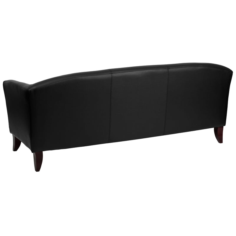 Black |#| Black LeatherSoft Sofa with Cherry Wood Feet - Reception or Home Office Seating