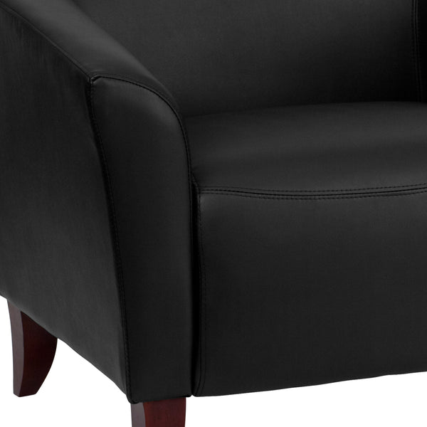 Black |#| Black LeatherSoft Sofa with Cherry Wood Feet - Reception or Home Office Seating
