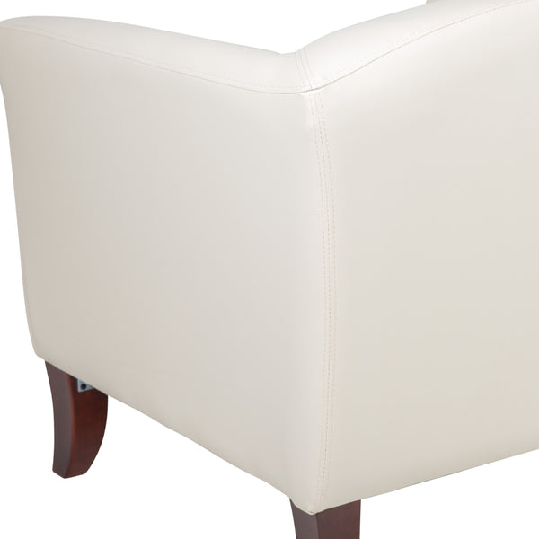 Ivory |#| Ivory LeatherSoft Sofa with Cherry Wood Feet - Reception or Home Office Seating