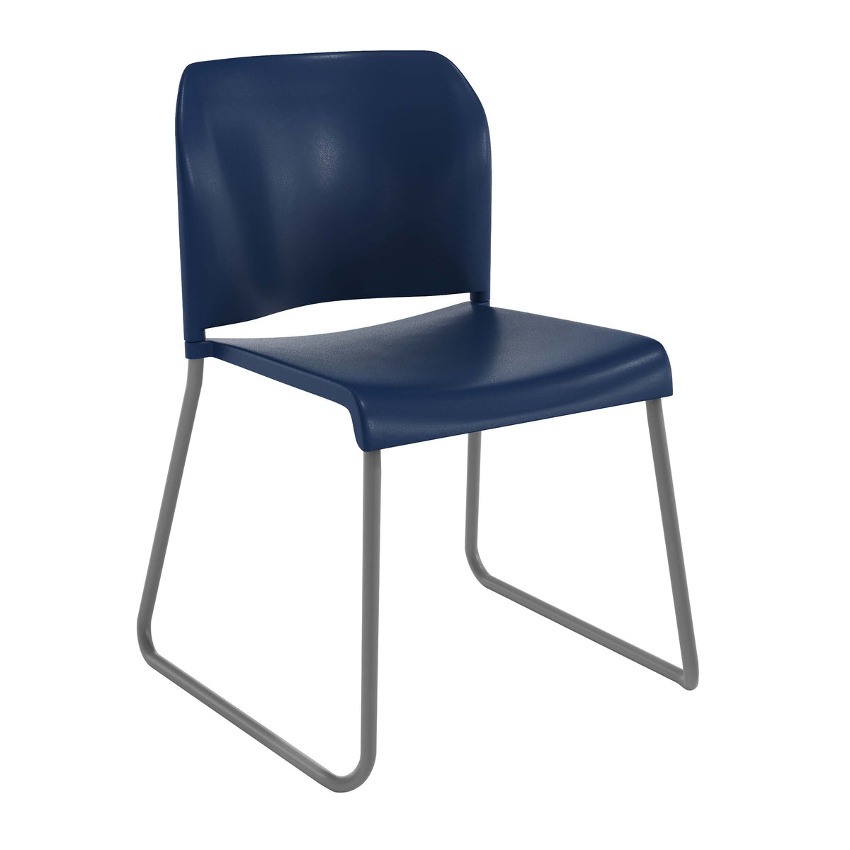 Navy Plastic/Gray Frame |#| Commercial Plastic Stack Chair with Contoured Back and Sled Base in Navy