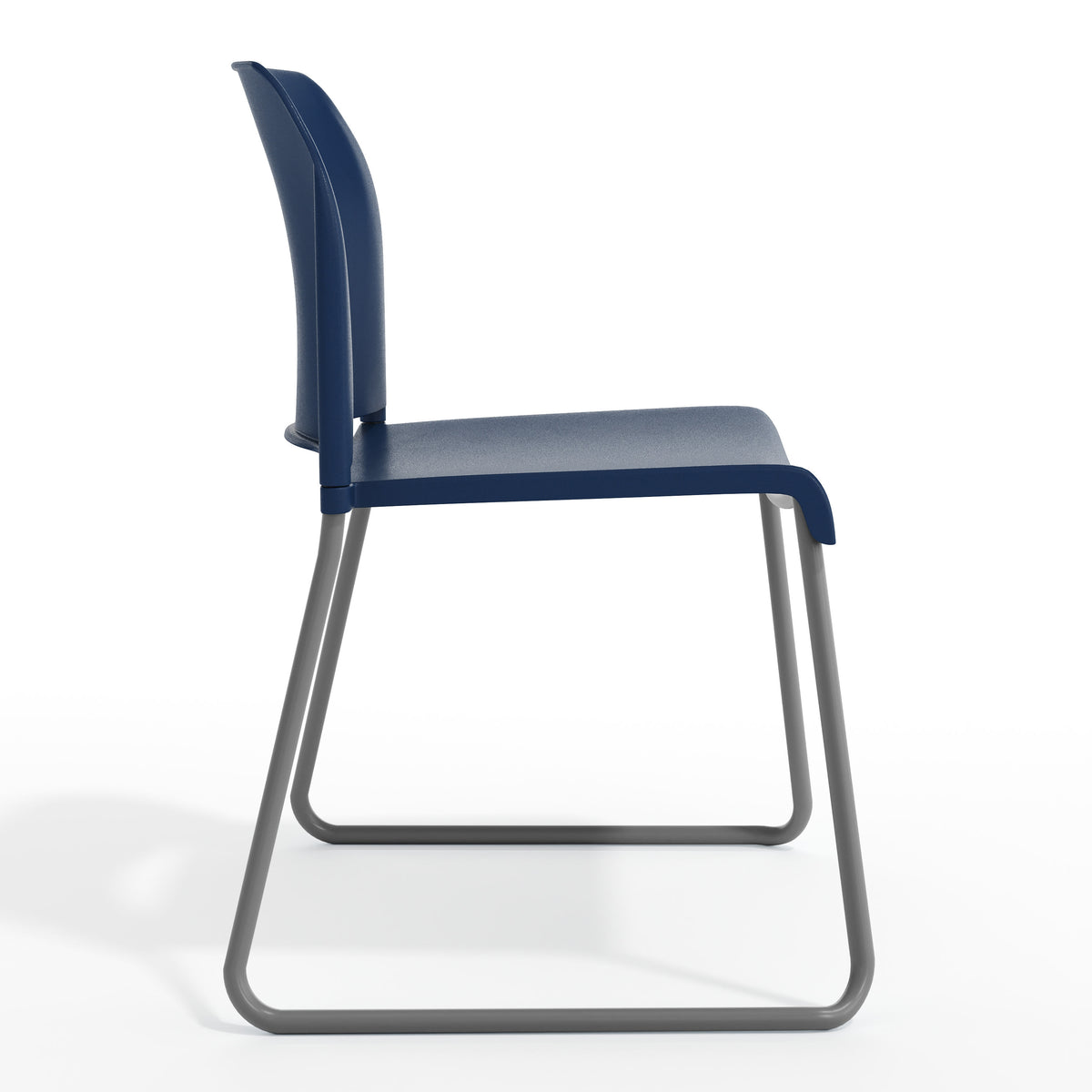 Navy Plastic/Gray Frame |#| Commercial Plastic Stack Chair with Contoured Back and Sled Base in Navy