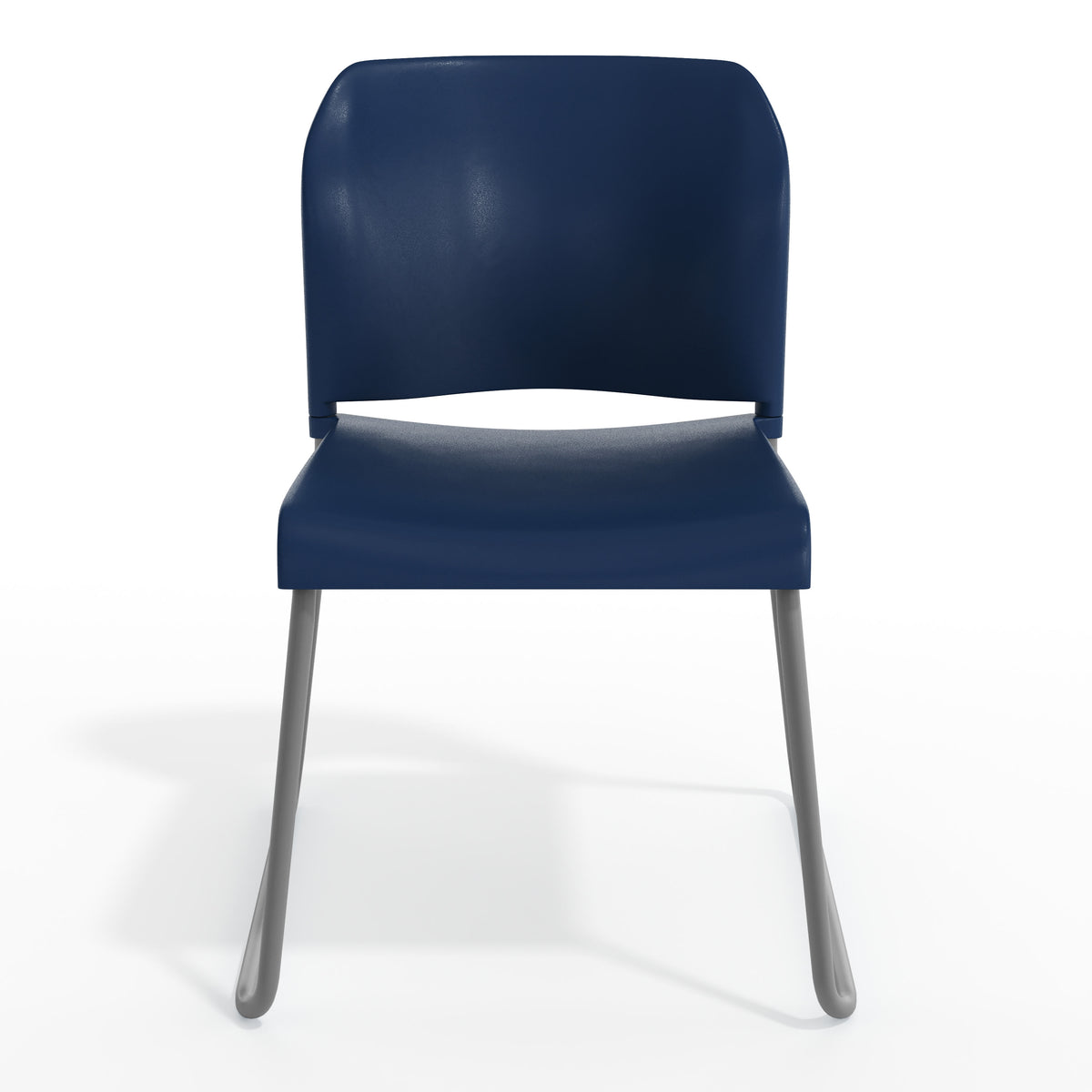 Navy Plastic/Gray Frame |#| Commercial Plastic Stack Chair with Contoured Back and Sled Base in Navy