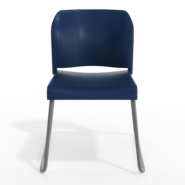 Navy Plastic/Gray Frame |#| Commercial Plastic Stack Chair with Contoured Back and Sled Base in Navy