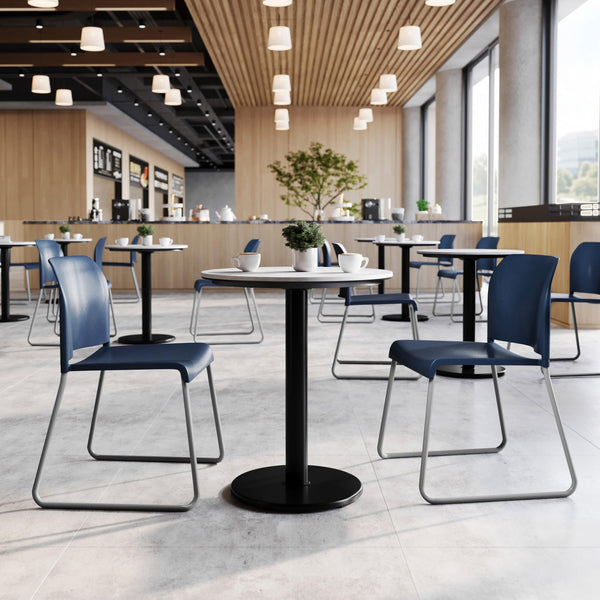 Navy Plastic/Gray Frame |#| Commercial Plastic Stack Chair with Contoured Back and Sled Base in Navy