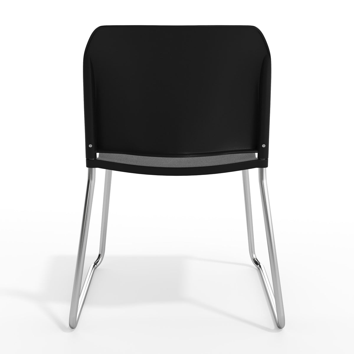 Black Plastic/Chrome Frame |#| Commercial Plastic Stack Chair with Contoured Back and Sled Base in Black