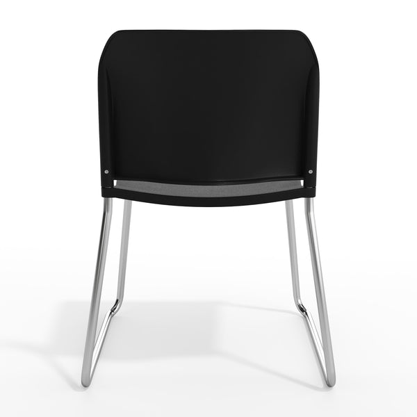 Black Plastic/Chrome Frame |#| Commercial Plastic Stack Chair with Contoured Back and Sled Base in Black