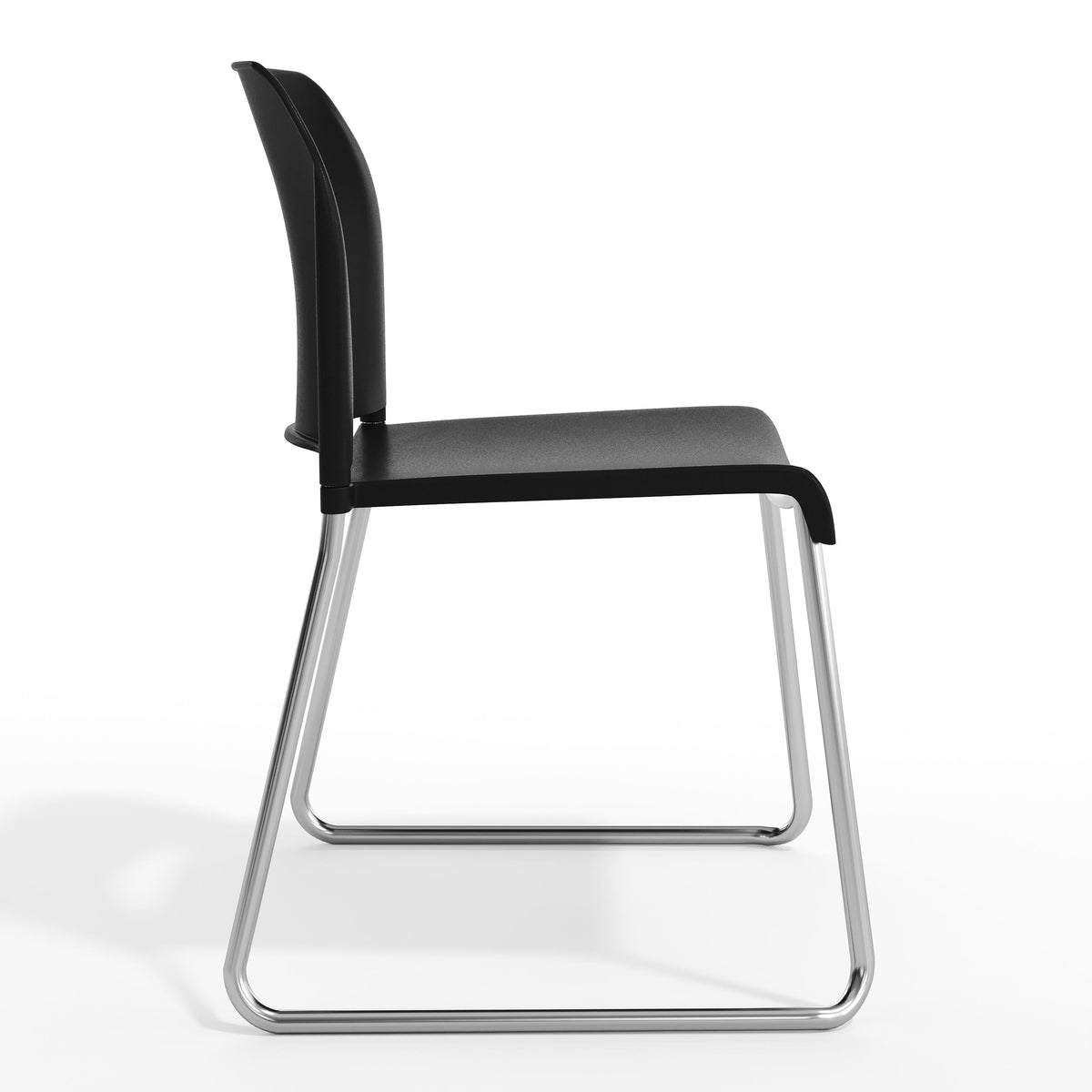 Black Plastic/Chrome Frame |#| Commercial Plastic Stack Chair with Contoured Back and Sled Base in Black