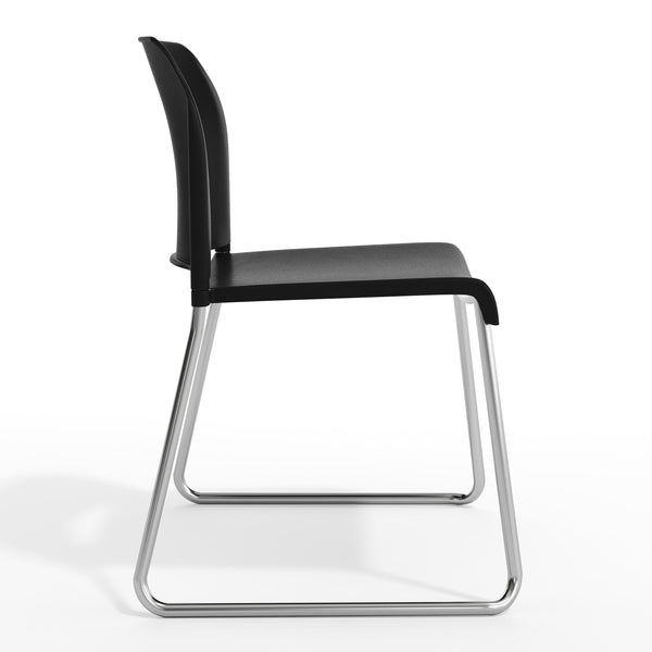 Black Plastic/Chrome Frame |#| Commercial Plastic Stack Chair with Contoured Back and Sled Base in Black