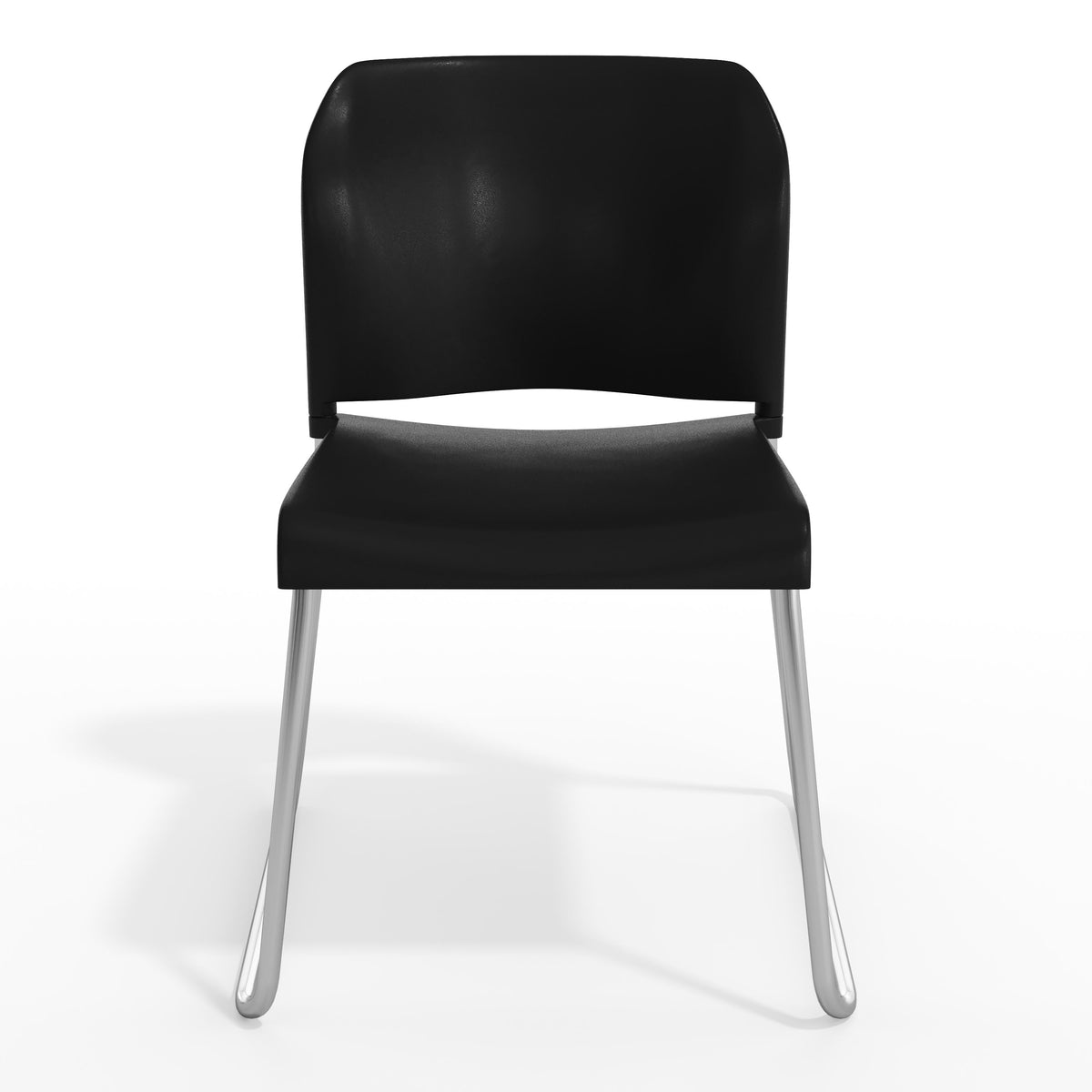 Black Plastic/Chrome Frame |#| Commercial Plastic Stack Chair with Contoured Back and Sled Base in Black