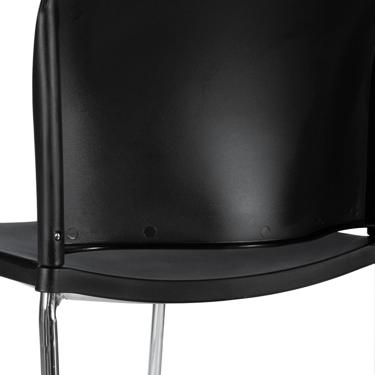 Black Plastic/Chrome Frame |#| Commercial Plastic Stack Chair with Contoured Back and Sled Base in Black