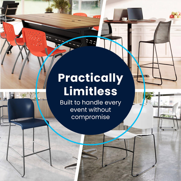 Navy Plastic/Gray Frame |#| Commercial Plastic Stack Chair with Contoured Back and Sled Base in Navy