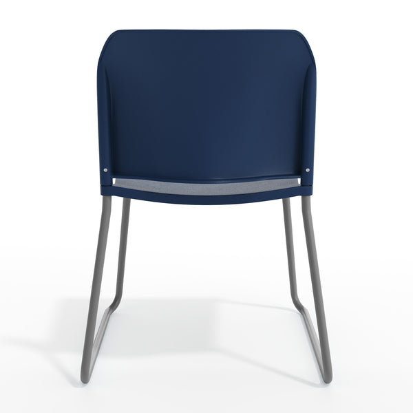 Navy Plastic/Gray Frame |#| Commercial Plastic Stack Chair with Contoured Back and Sled Base in Navy
