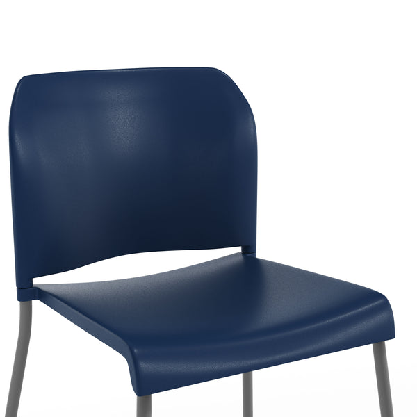 Navy Plastic/Gray Frame |#| Commercial Plastic Stack Chair with Contoured Back and Sled Base in Navy