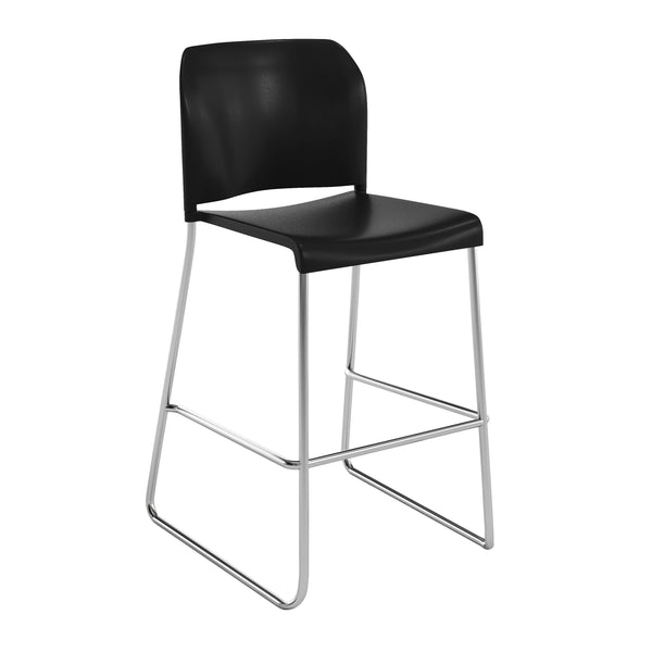 Black Plastic/Chrome Frame |#| Commercial Plastic Stack Barstool with Contoured Back and Sled Base in Black