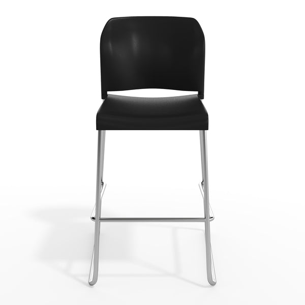 Black Plastic/Chrome Frame |#| Commercial Plastic Stack Barstool with Contoured Back and Sled Base in Black