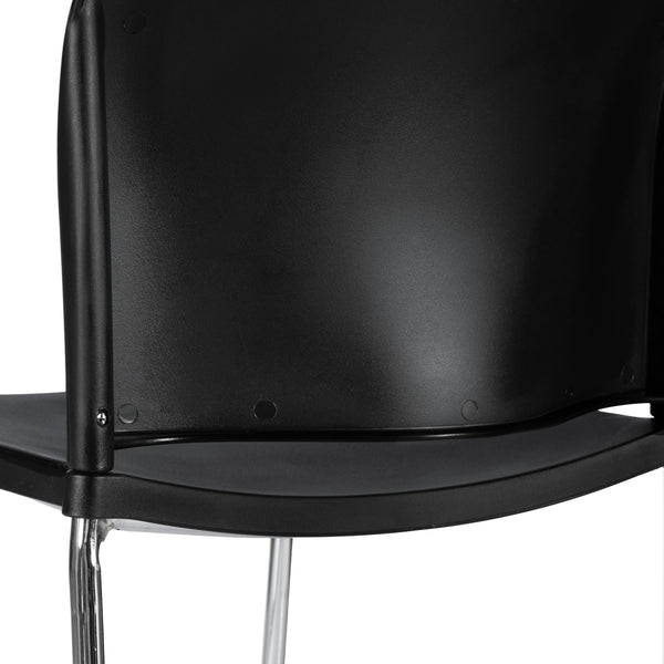 Black Plastic/Chrome Frame |#| Commercial Plastic Stack Barstool with Contoured Back and Sled Base in Black
