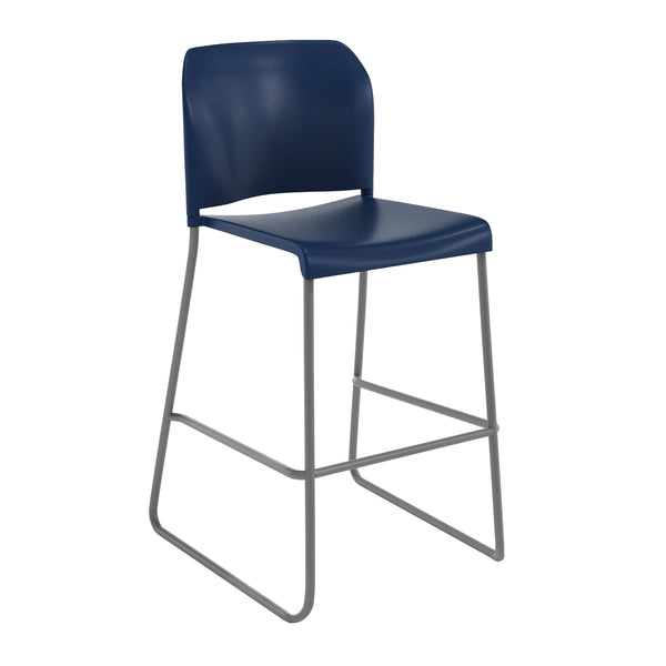Navy Plastic/Gray Frame |#| Commercial Plastic Stack Barstool with Contoured Back and Sled Base in Navy