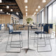 Navy Plastic/Gray Frame |#| Commercial Plastic Stack Barstool with Contoured Back and Sled Base in Navy