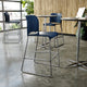 Navy Plastic/Gray Frame |#| Commercial Plastic Stack Barstool with Contoured Back and Sled Base in Navy