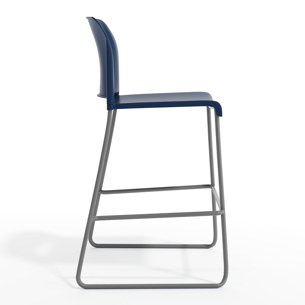 Navy Plastic/Gray Frame |#| Commercial Plastic Stack Barstool with Contoured Back and Sled Base in Navy