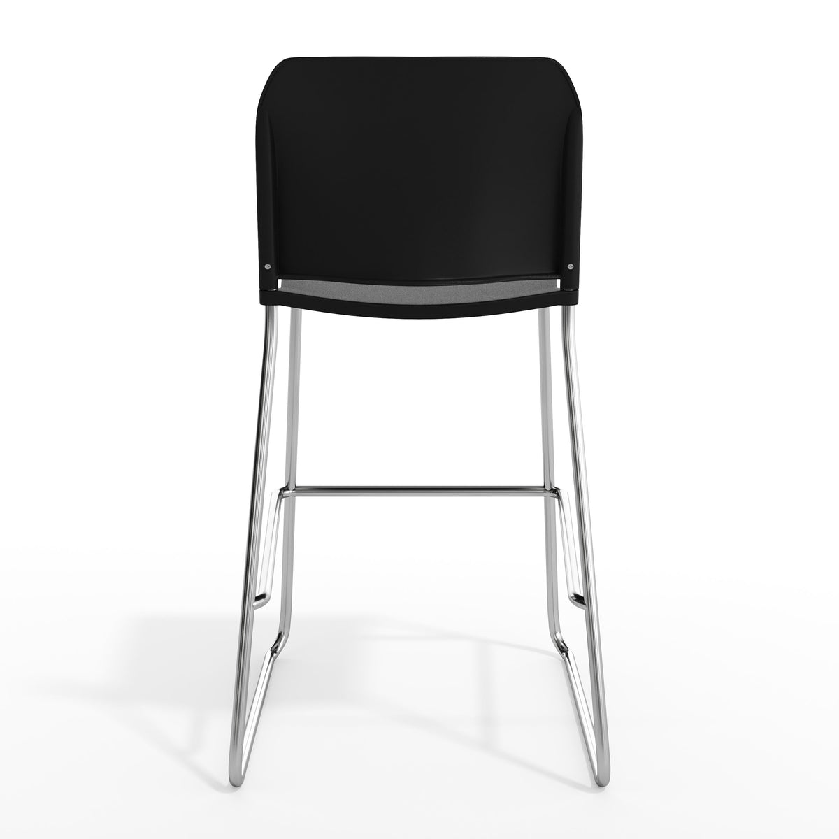 Black Plastic/Chrome Frame |#| Commercial Plastic Stack Barstool with Contoured Back and Sled Base in Black