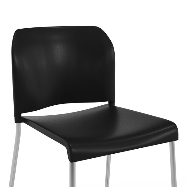 Black Plastic/Chrome Frame |#| Commercial Plastic Stack Barstool with Contoured Back and Sled Base in Black