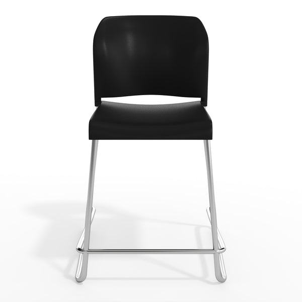 Black Plastic/Chrome Frame |#| Commercial Plastic Stack Stool with Contoured Back and Sled Base in Black