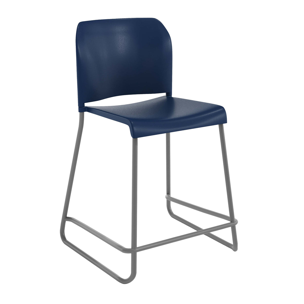 Navy Plastic/Gray Frame |#| Commercial Plastic Stack Stool with Contoured Back and Sled Base in Navy